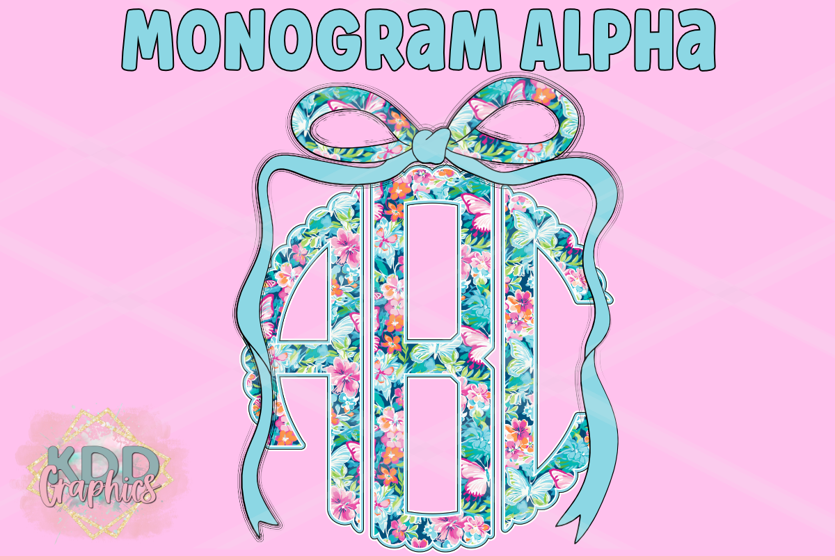 Bright Teal Floral Scalloped Circle Monogram Coquette Bow Bundle