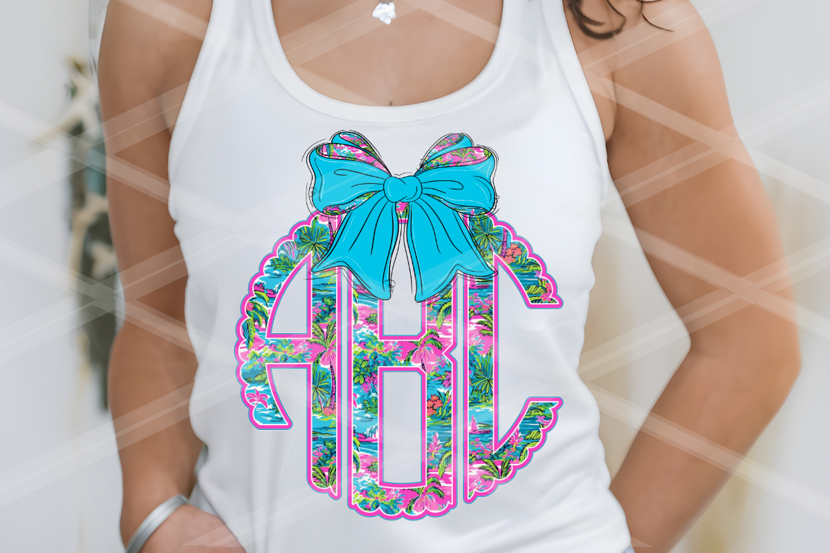 Bright Tropical Scalloped Circle Monogram - Coquette Bow Bundle