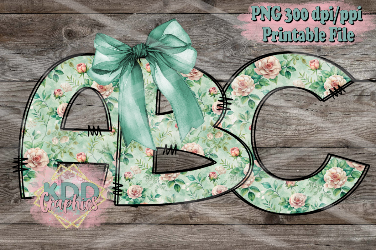Chinoiserie Green Roses Doodle Letters PNG