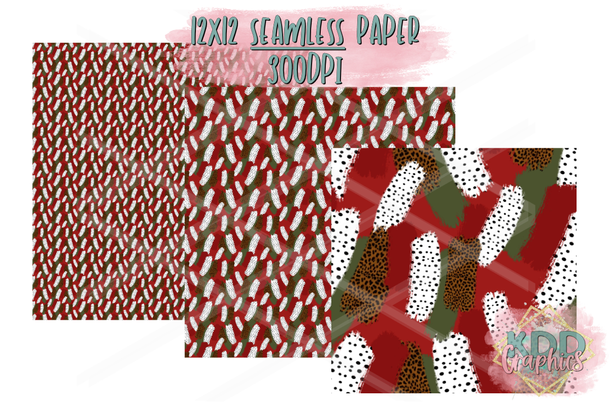 Dark Red Green Gold Paint Brushstrokes SEAMLESS Paper
