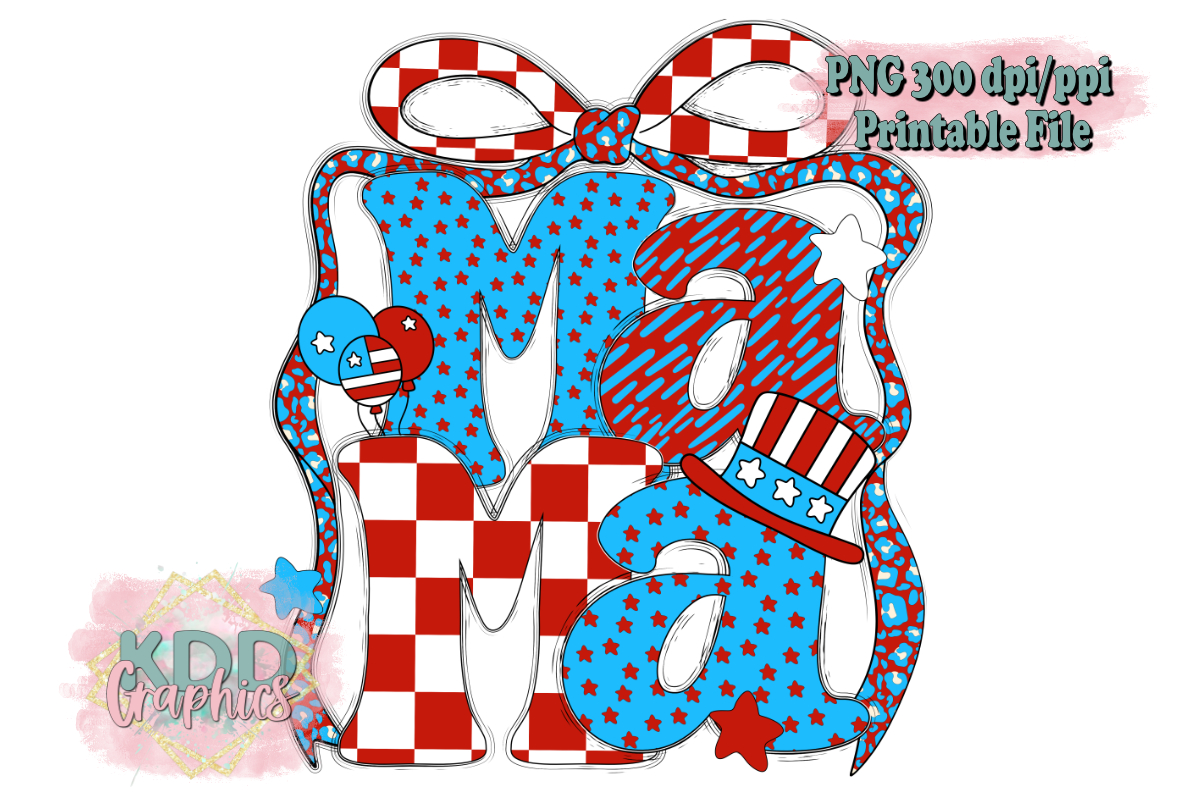 Doodle Mama - Coquette Bow - 4th Of July PNG