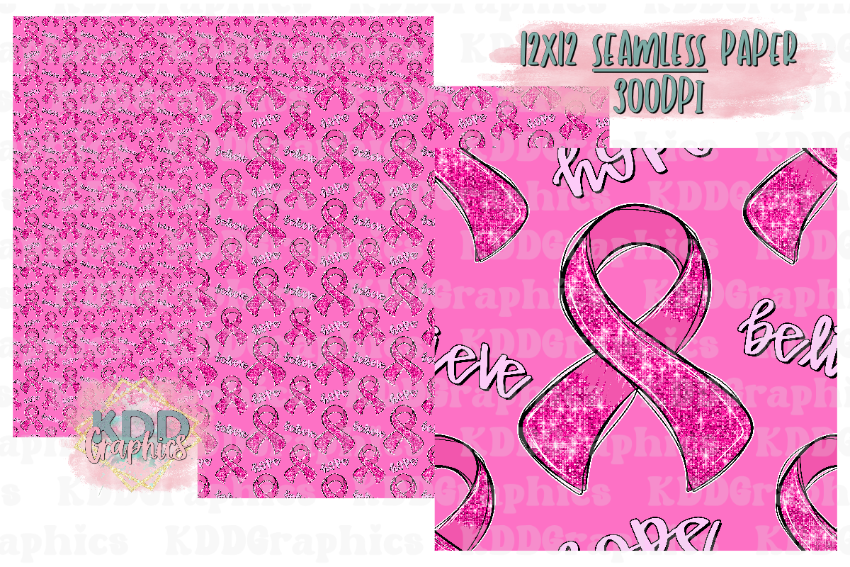 Hope Pink Glitter Breast Cancer Awareness Ribbon SEAMLLESS Paper