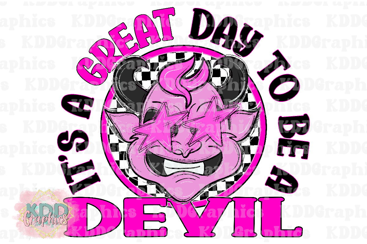 It's A Great Day To Be A Devil - Preppy Pink Mascot PNG - School Spirit
