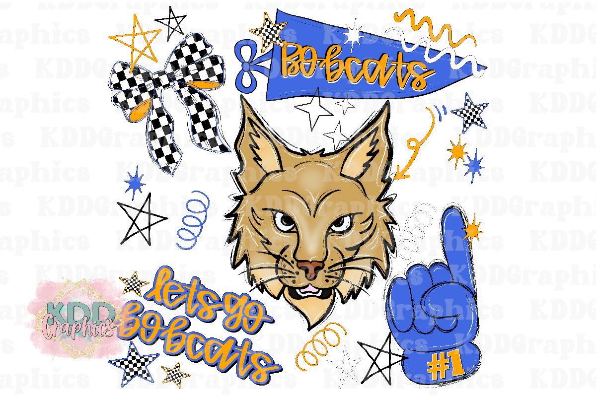 Let's Go Bobcats - Bobcat Mascot - Orange Blue - School Spirit PNG