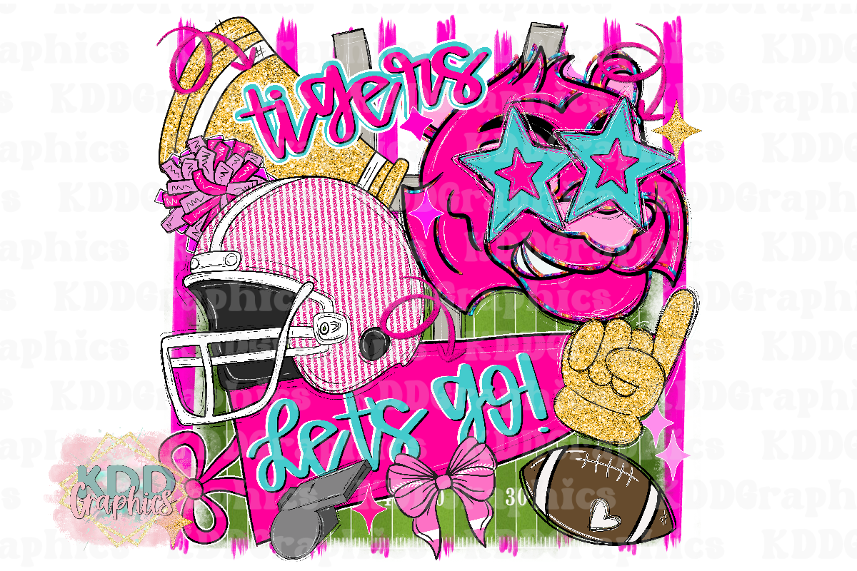 Let's Go - Pink Preppy Tiger Mascot - School Spirit