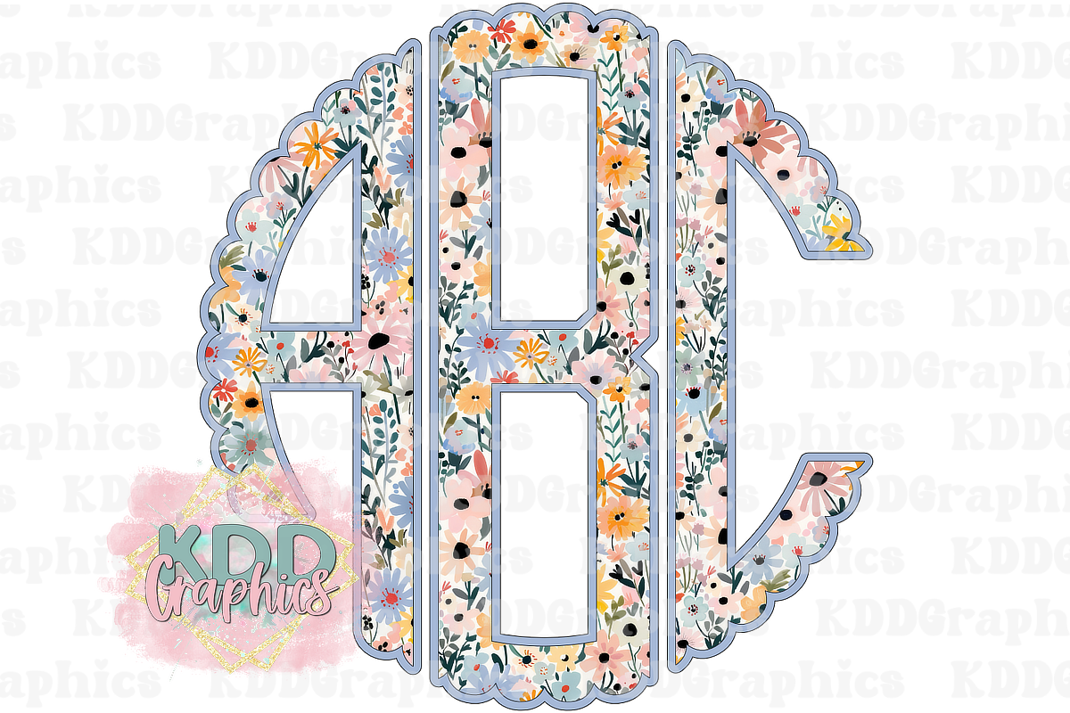 Muted Wildflower Circle Scalloped Monogram