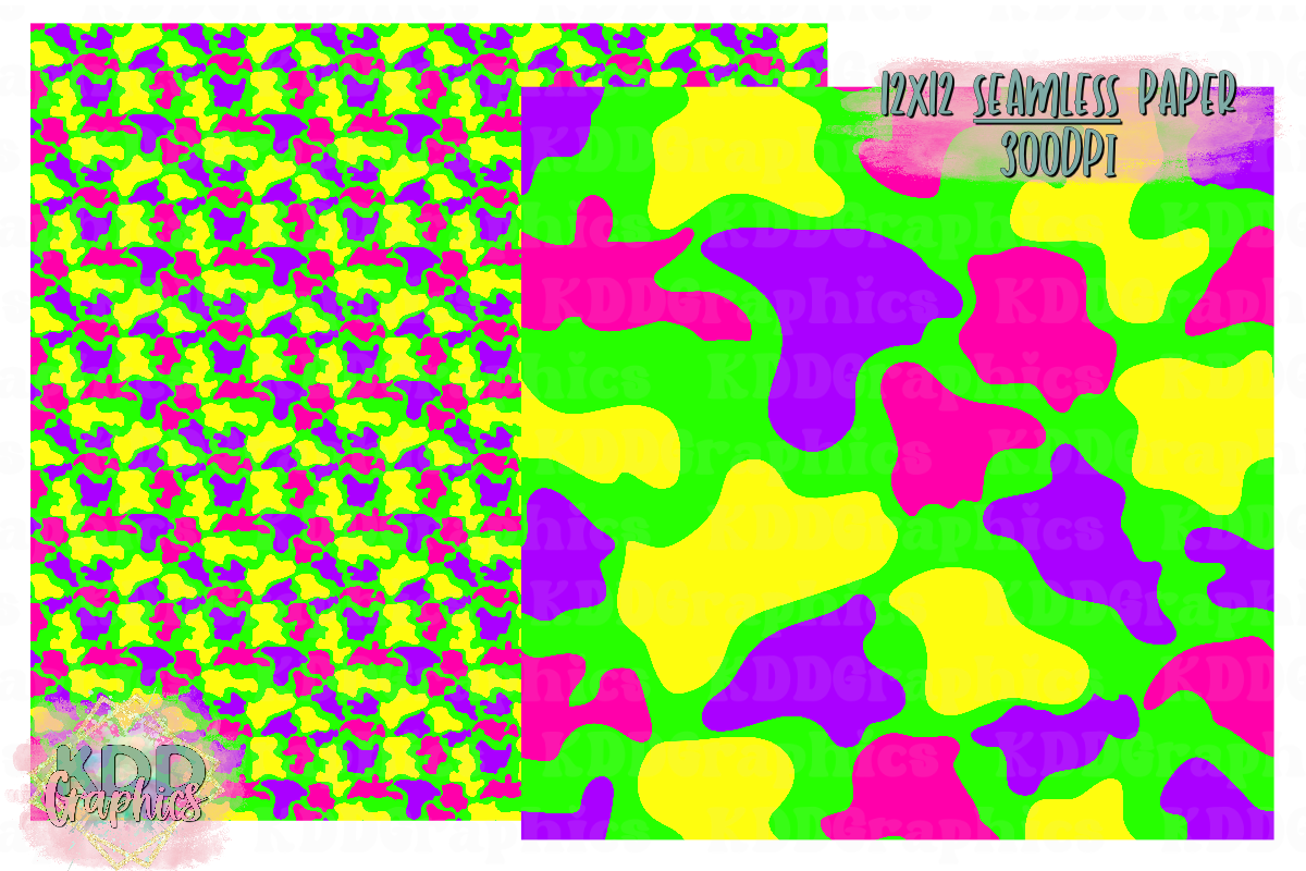 Neon Yellow Pink Purple Green Duck Camo SEAMLESS Paper