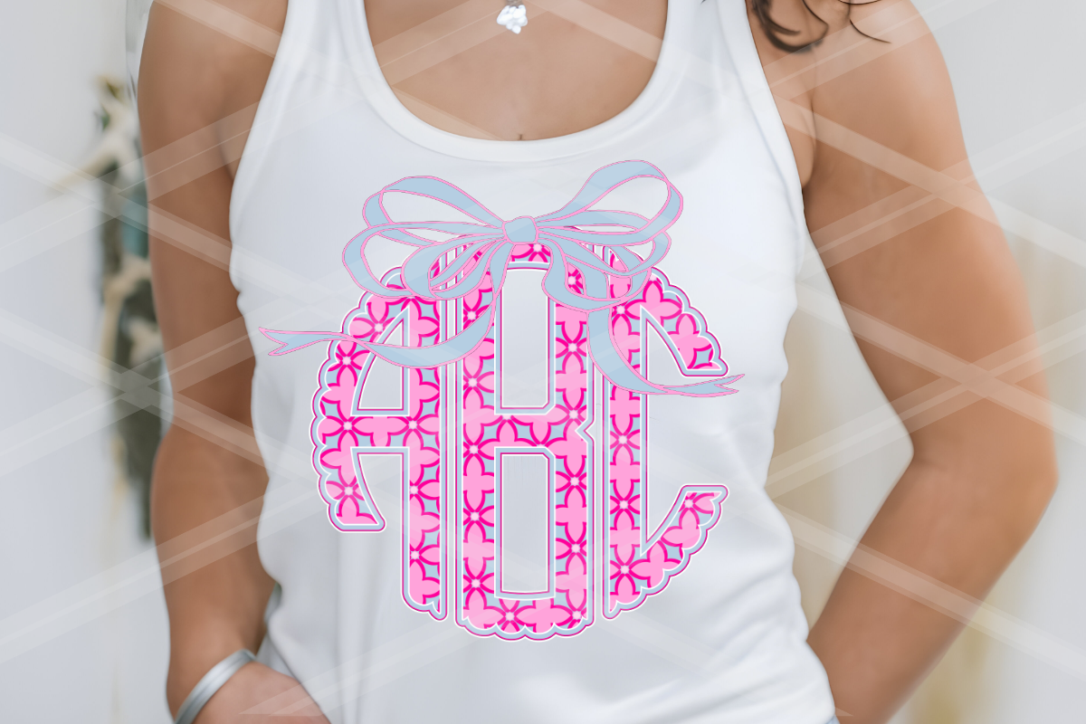Pink Blue Patch Circle Scalloped Monogram PNG