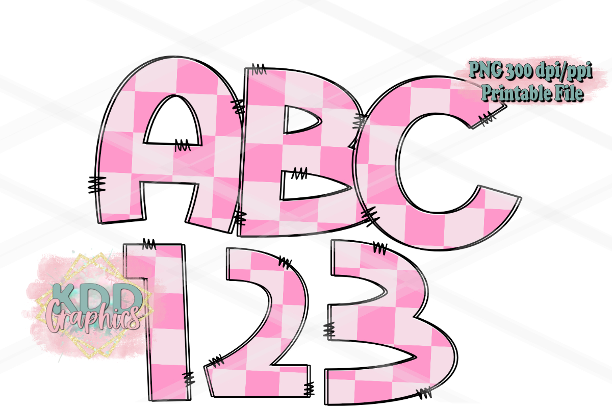 Pink Checkered Doodle Letters PNG