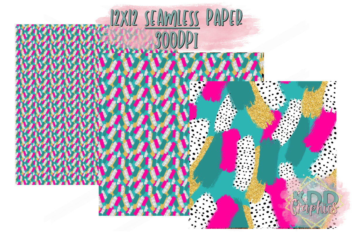 Pink Gold Teal Paint Brushstroke SEAMLESS Paper