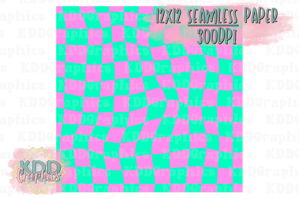 PInk Mint Green Wavy Checkered SEAMLESS Paper