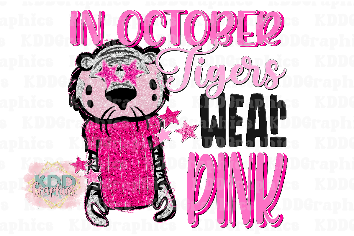 Preppy In October We Wear Pink - Tiger Mascot - School Spirit