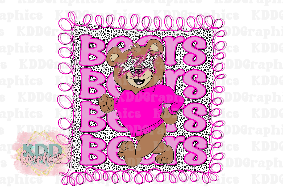 Preppy Pink Bears - Star Eyes - Bear Mascot - School Spirit PNG