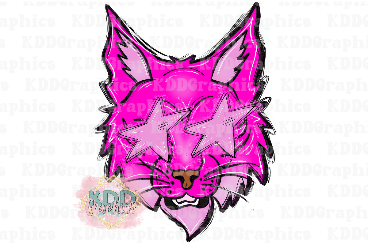 Preppy Pink Bobcat Mascot - Star Eyes - School Spirit