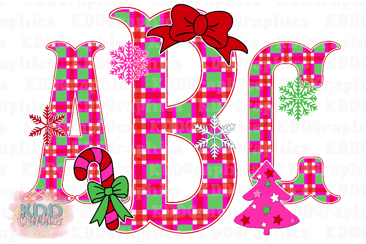 Preppy Pink Christmas Fishtail Monogram Bow Bundle