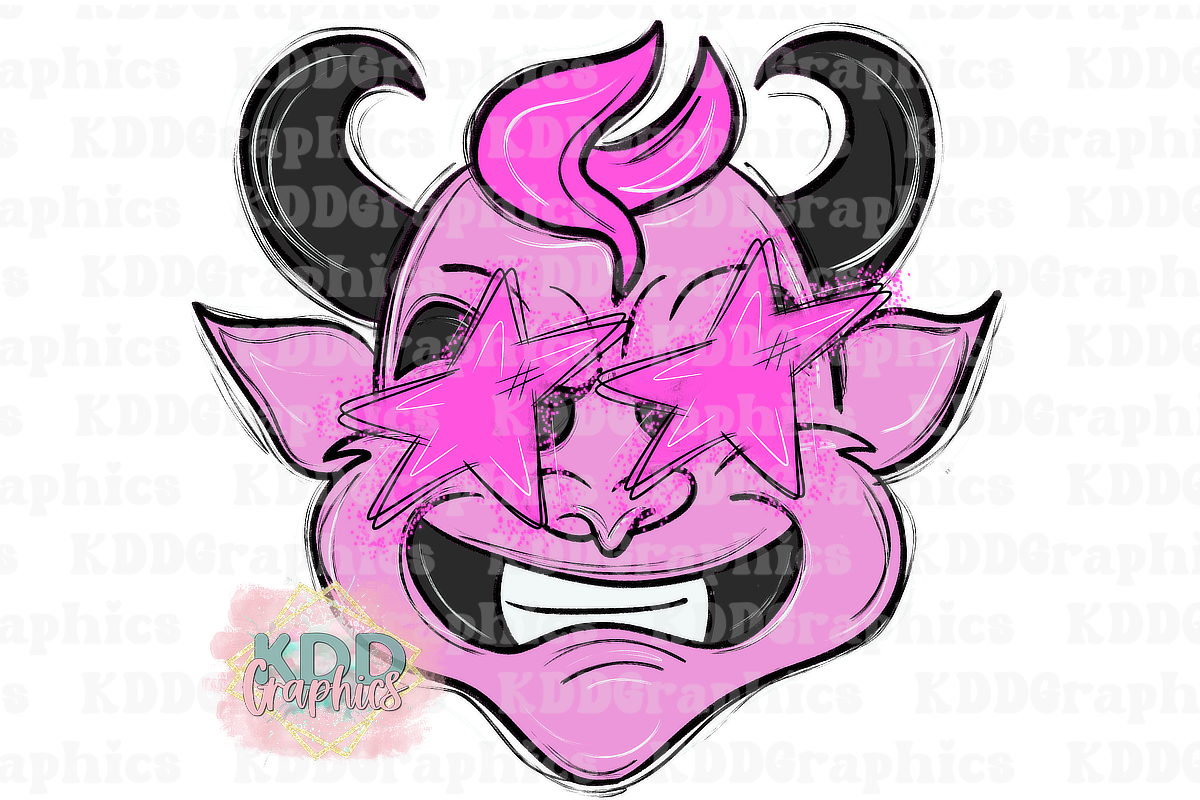 Preppy Pink Devil - Star Eyes - Devil Mascot - School Spirit PNG