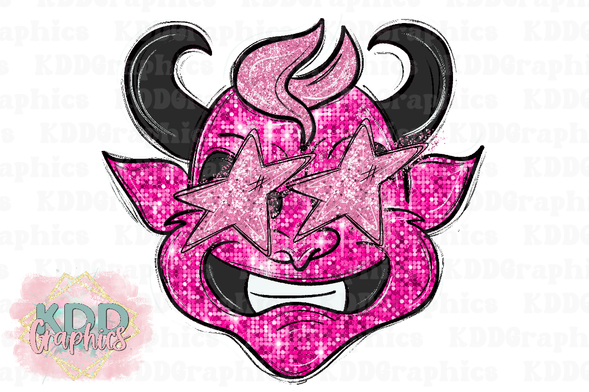 Preppy Pink Doodle Devil Face - Devils Mascot PNG - School Spirit