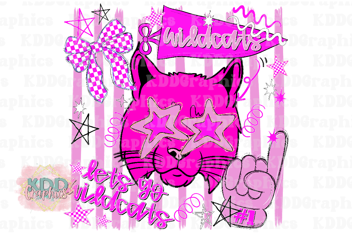 Preppy Pink Doodle Wildcats PNG - Let's Go Wildcats - Wildcat Mascot PNG