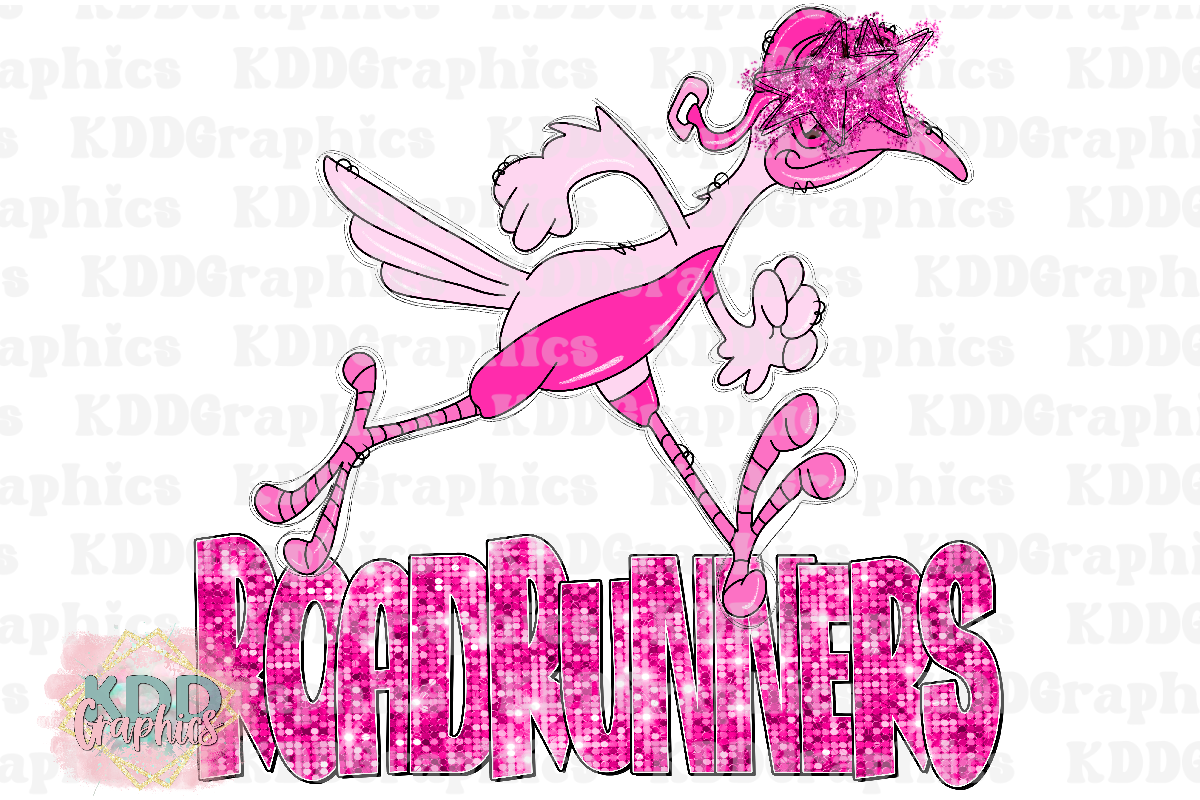 Preppy Pink Glitter Roadrunners Mascot PNG - Roadrunners PNG