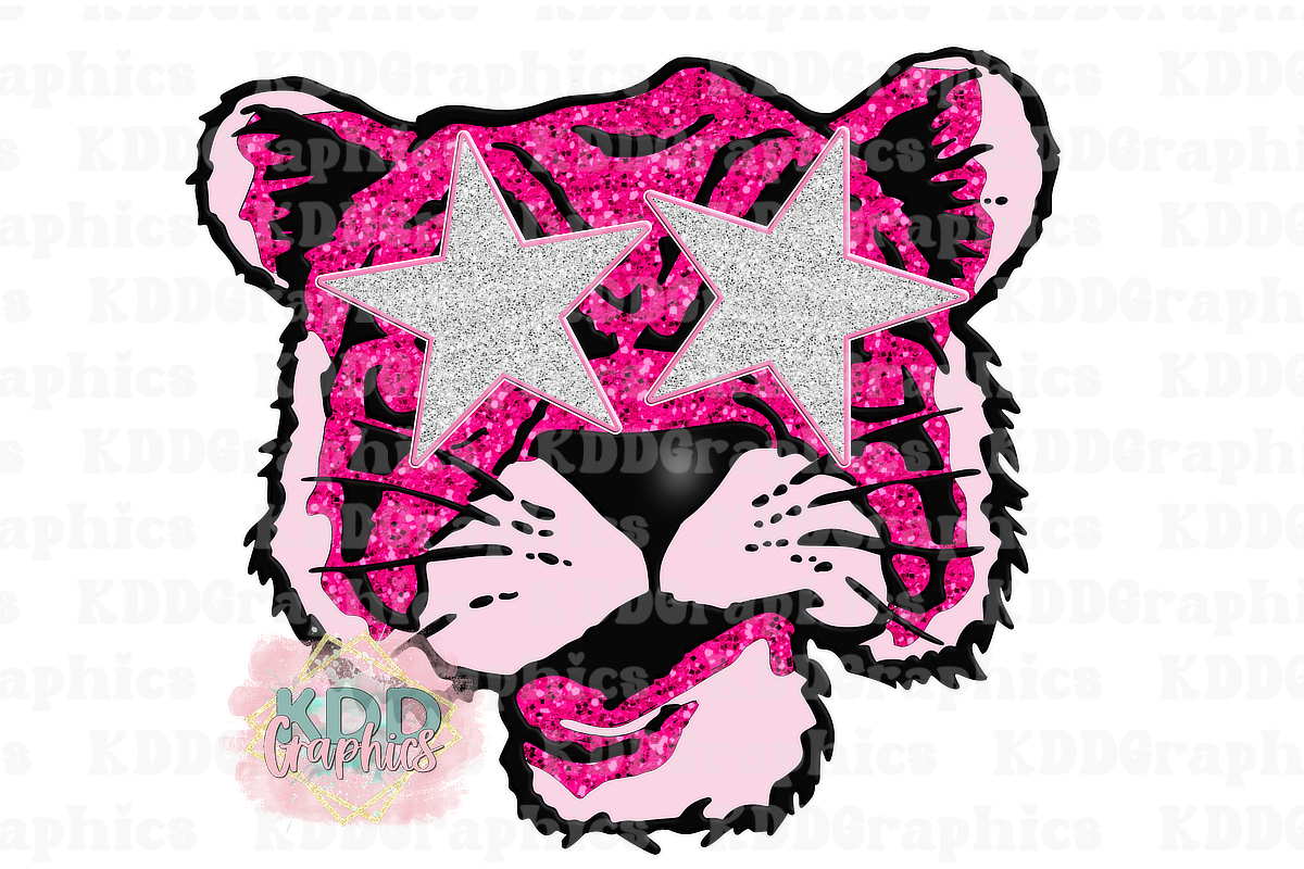 Preppy Pink Silver Star Eyes Bengals Mascot - School Spirit PNG