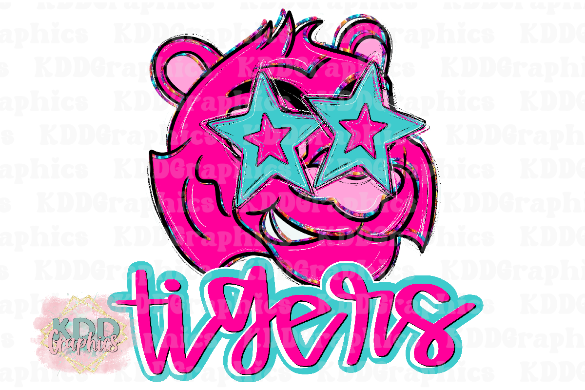 Preppy Pink Tiger Mascot PNG - School Spirit - Star Eyes
