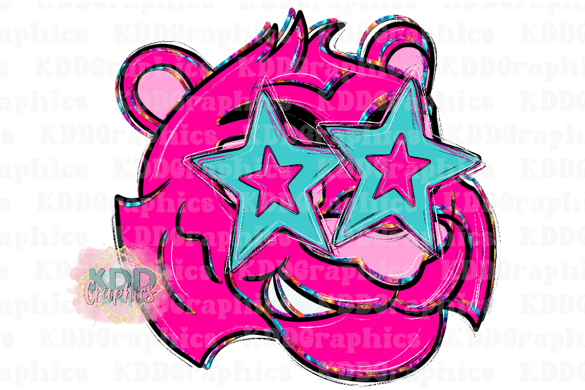 Preppy Pink Tiger Mascot PNG - School Spirit - Star Eyes