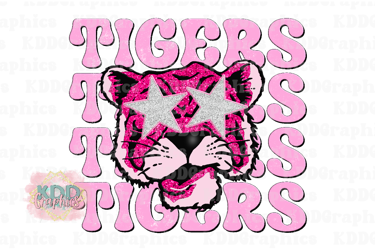 Preppy Pink Tiger Mascot PNG - School Spirit - Star Eyes