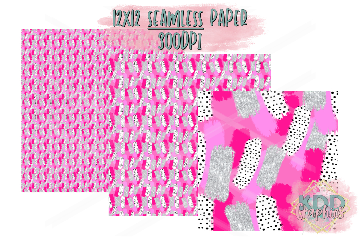 Preppy Pinks Silver Paint Brushstroke SEAMLESS Paper