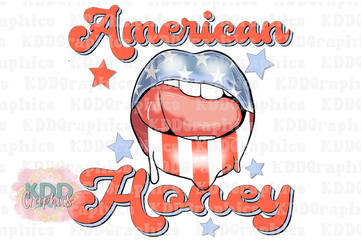 Retro American Honey - Drip Mouth - 4th of July PNG