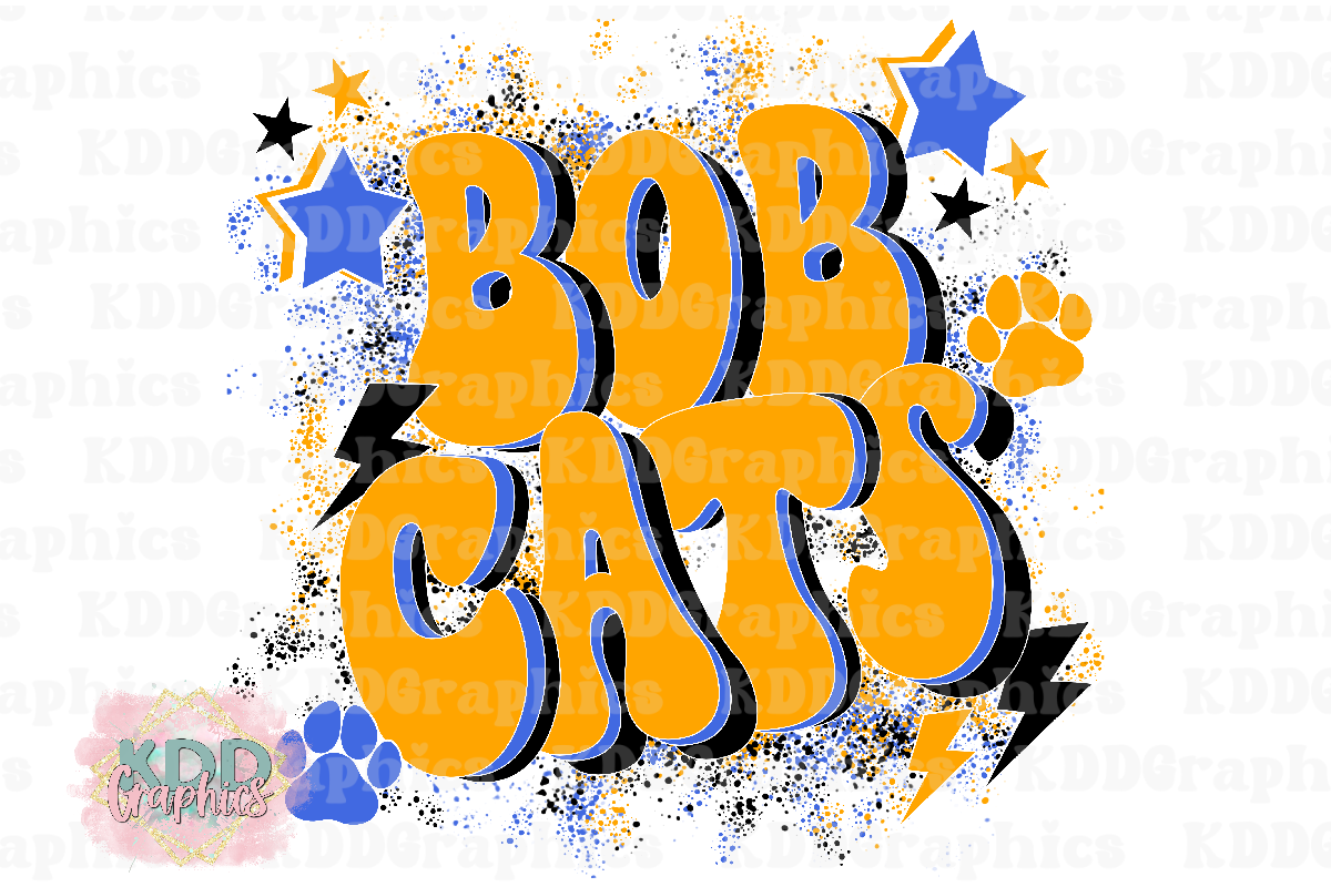 Retro Blue Orange Bobcats - Bobcat Mascot - School Spirit PNG