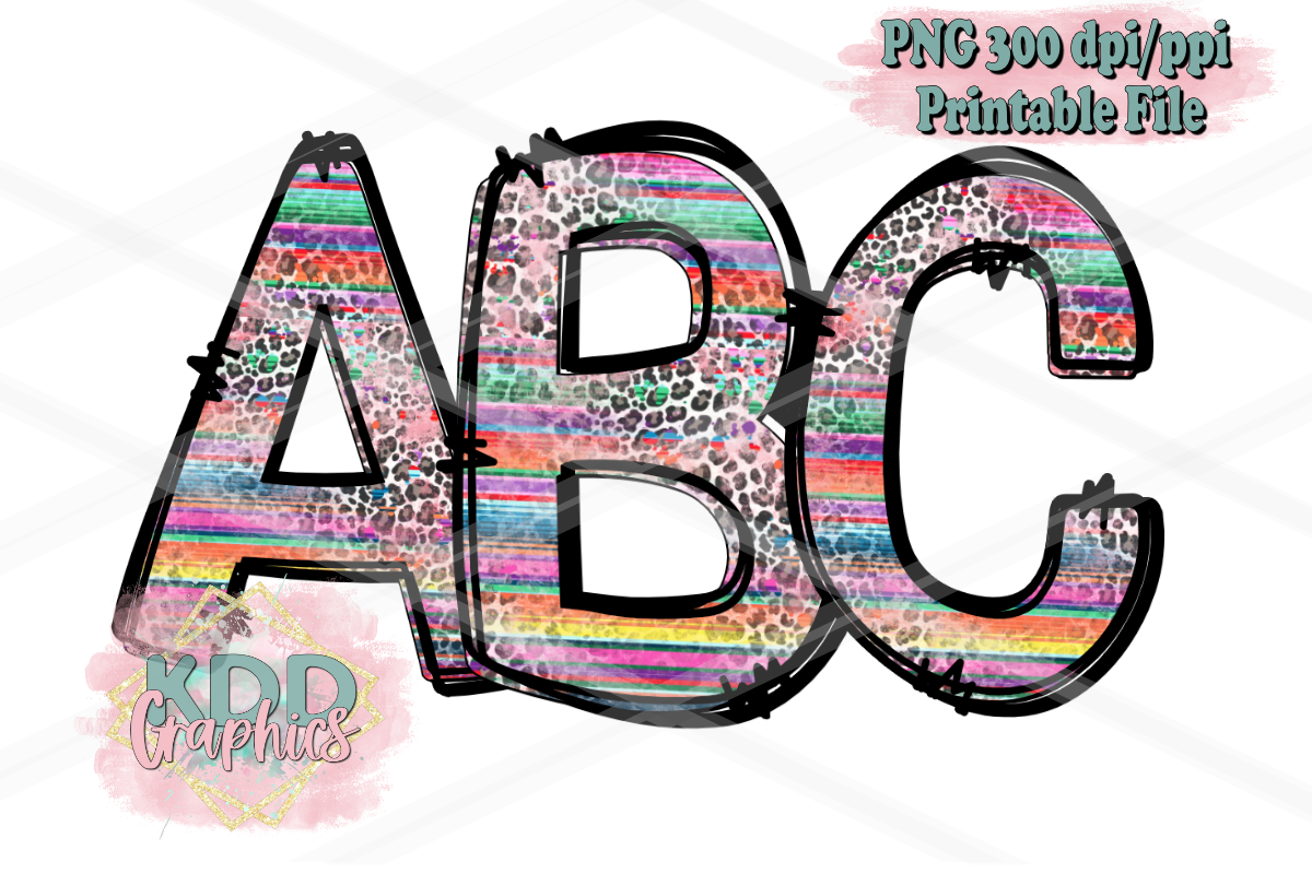 Serape Cheetah Doodle Letters PNG