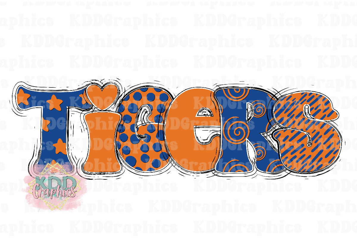 Tigers PNG - Orange Blue Tigers - Doodle Letters - PNG