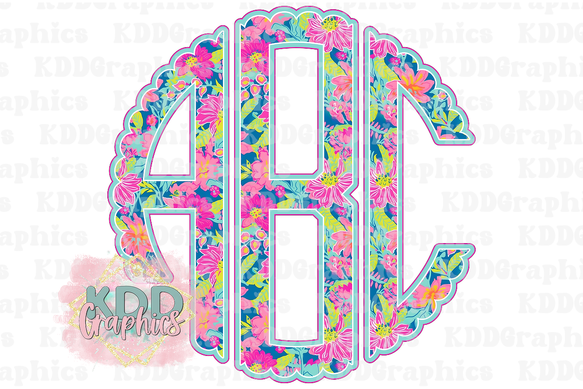 Tropical Lily Floral Scalloped Circle Monogram